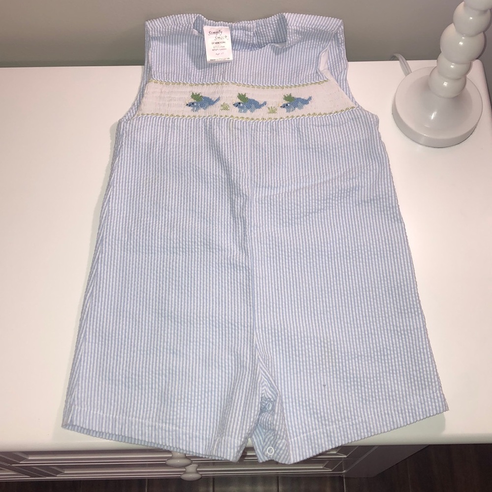 Blue and white smock romper